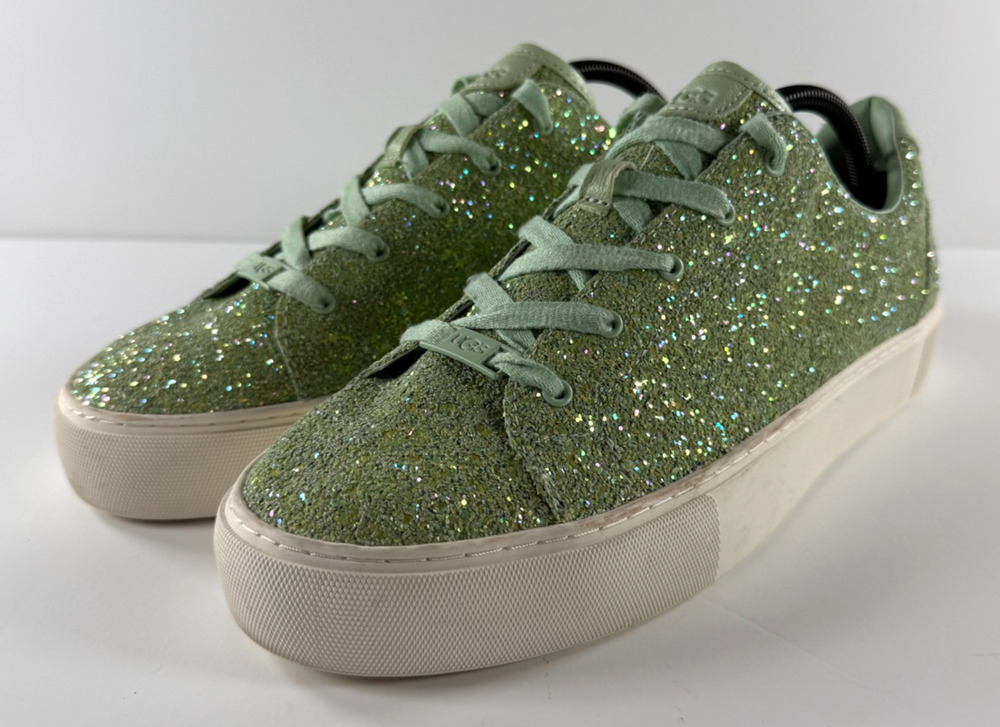 UGG Zilo Glitter Platform Sneakers Women's 12 Mint Green Sparkle Lace Up 1114872
